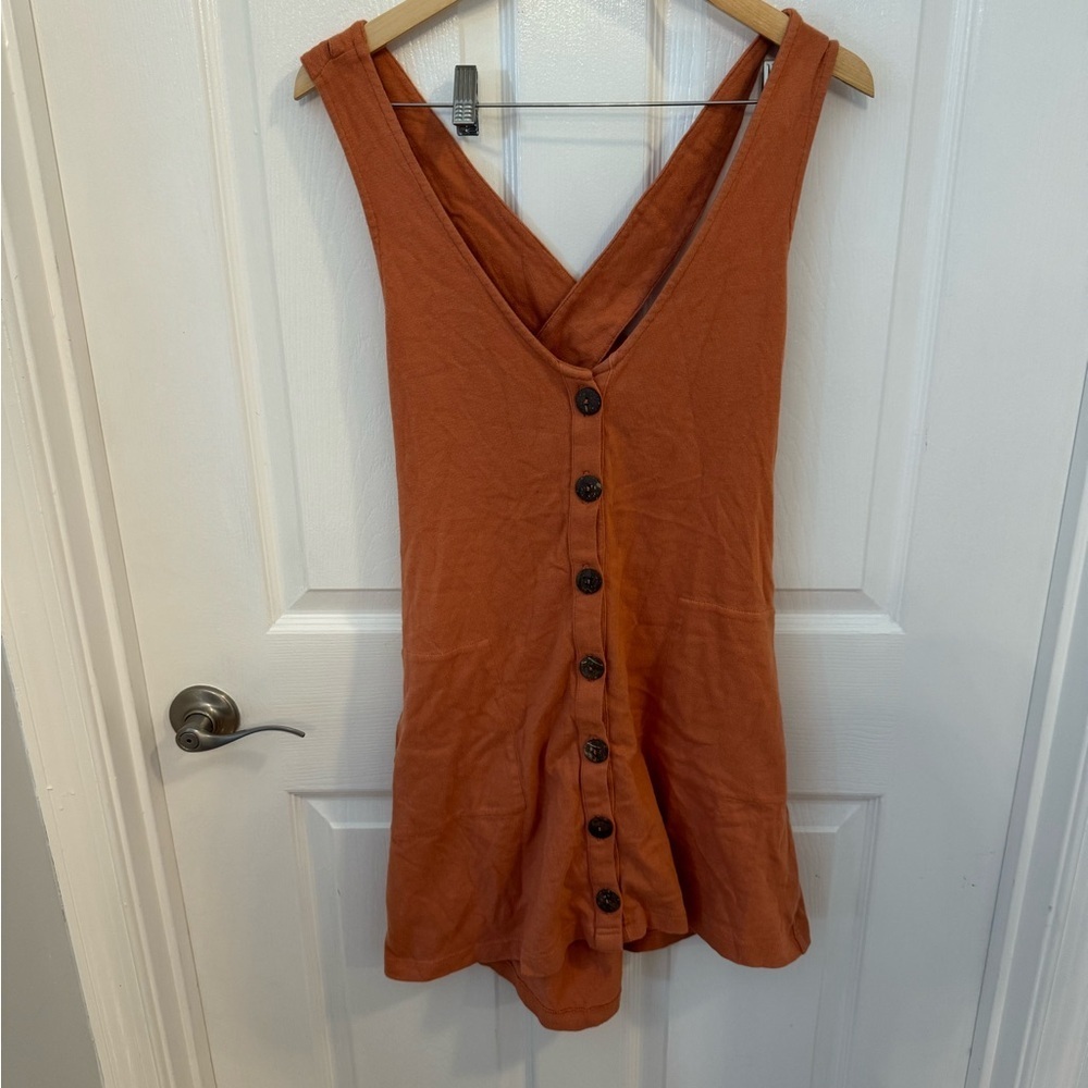 Free People Rust Orange Button-Front Mini Dress